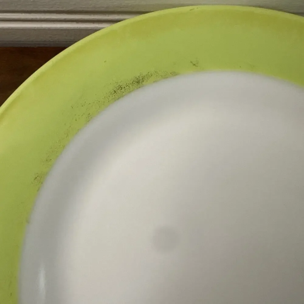 Vintage Pyrex Lime Green Band Milk Glass 8” Salad Dessert Plate Set of 4 MCM